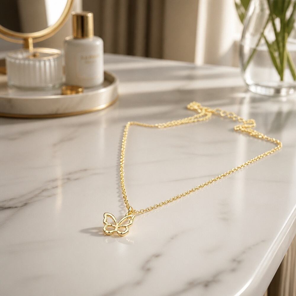 The Mariposa Pendant — Minimalist Gold-Plated Openwork Butterfly Necklace - Picture 1 of 2
